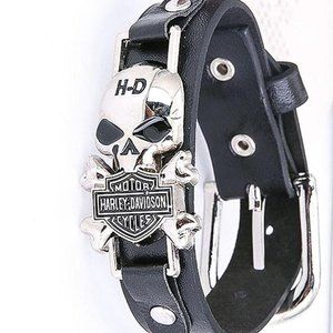 Harley Davidson HD Skull Steel Leather Wristband